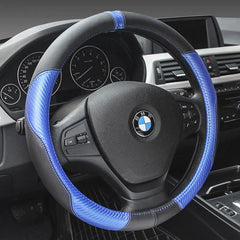 Genuine Leather Steering Wheel Cover - Carbon Fiber Design