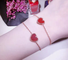 Sterling Silver Natural Red Agate Heart Bracelet
