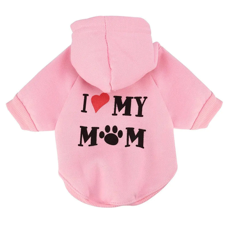 Tiny Dog Hoodie – Pink “I 💗 My Mom