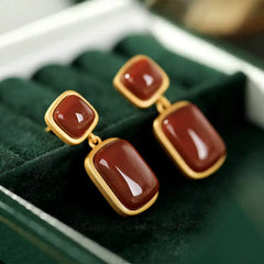 S925 Sterling Silver Gold-Plated Red Agate Earrings
