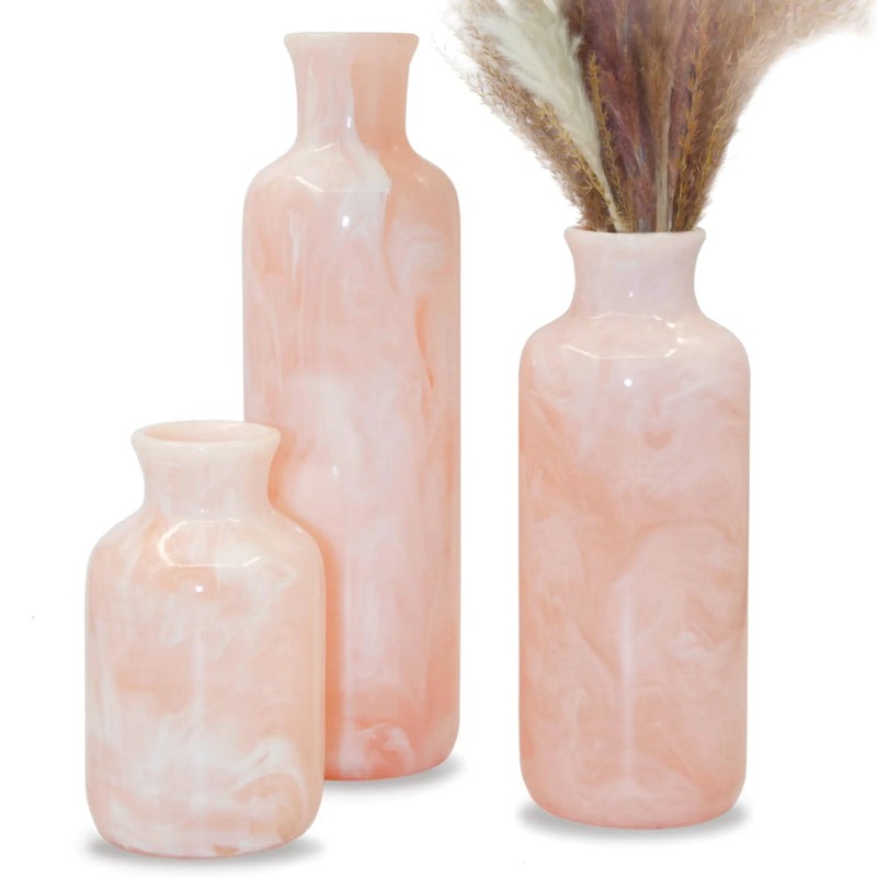 YMXYJM Resin 3 Piece Vase Set Farmhouse Decor Home Decorative Vase Vases for Your Kitchen Bedroom Office Living Room Bathroom & Shelf Centerpiece Table Decorations Pink