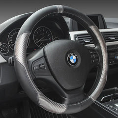 Genuine Leather Steering Wheel Cover - Carbon Fiber Design